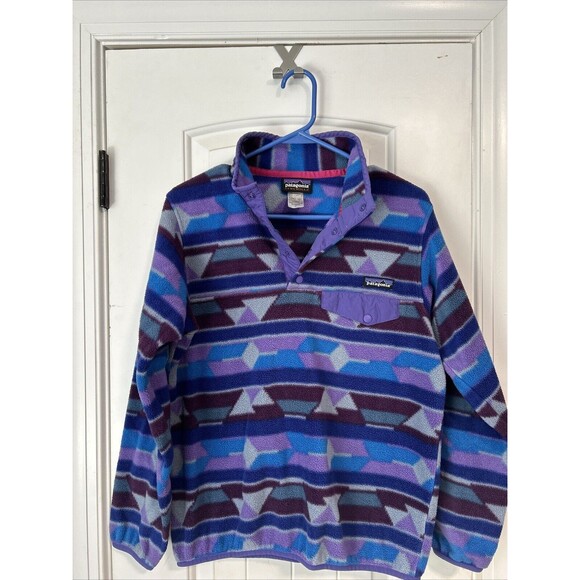 Patagonia Aztec Tribal Synchilla T-Snap Pullover Fleece Purple Pink Women's S